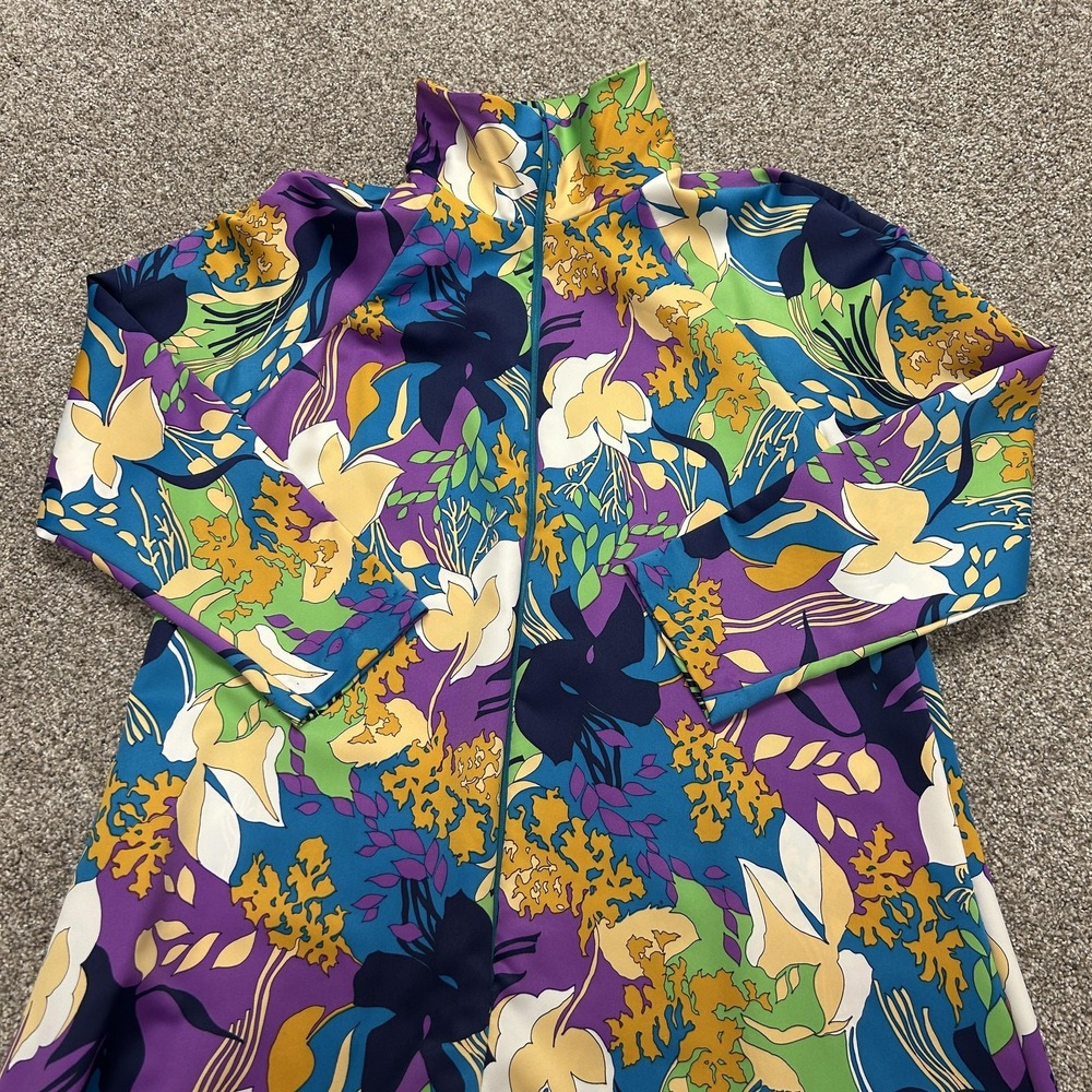 Vintage 70s Montgomery Ward Dress Womens M Multicolor Floral Long Sleeve Maxi